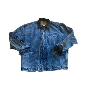 Edwin Japanese denim vintage work jacket size large with leather collar